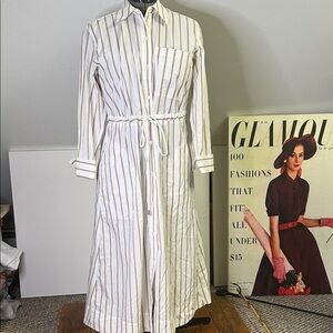 Rails White and Brown Striped Shivonne Long Sleeve shirt maxi Dress